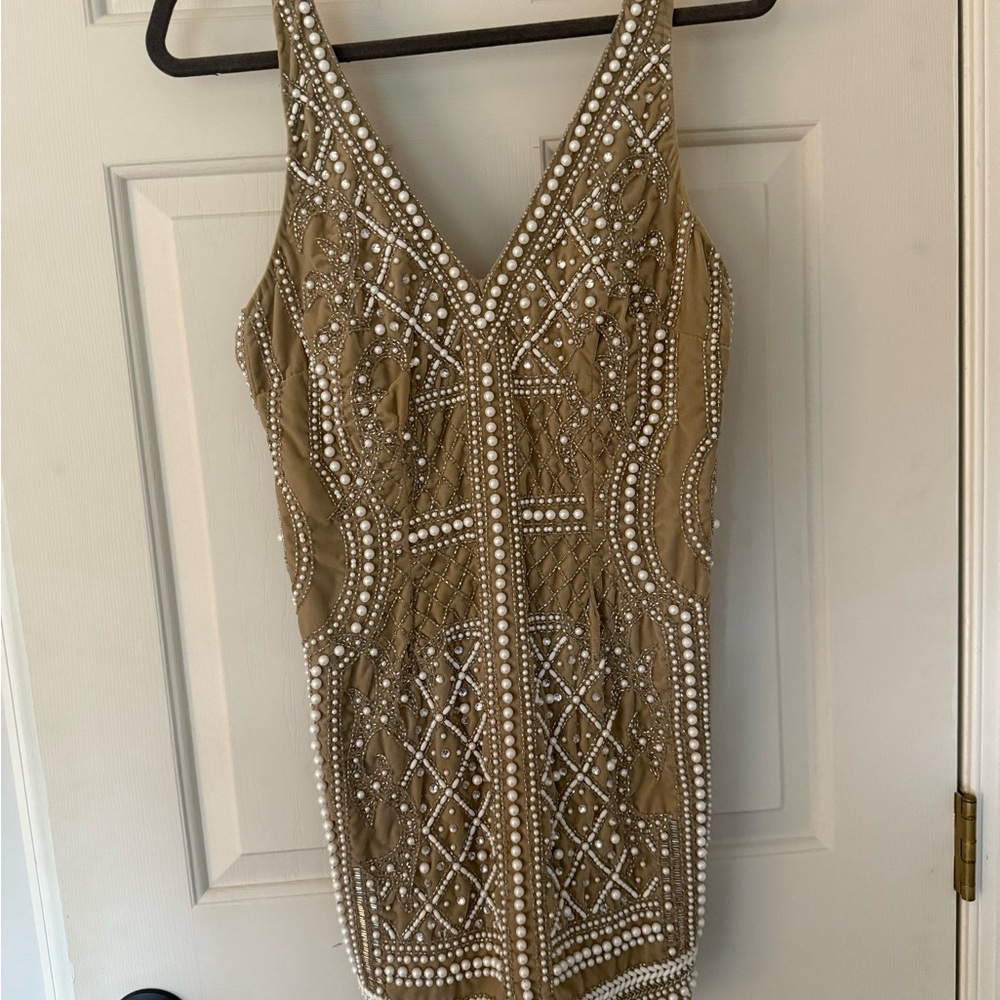 ASOS Tan Beaded Mini Dress